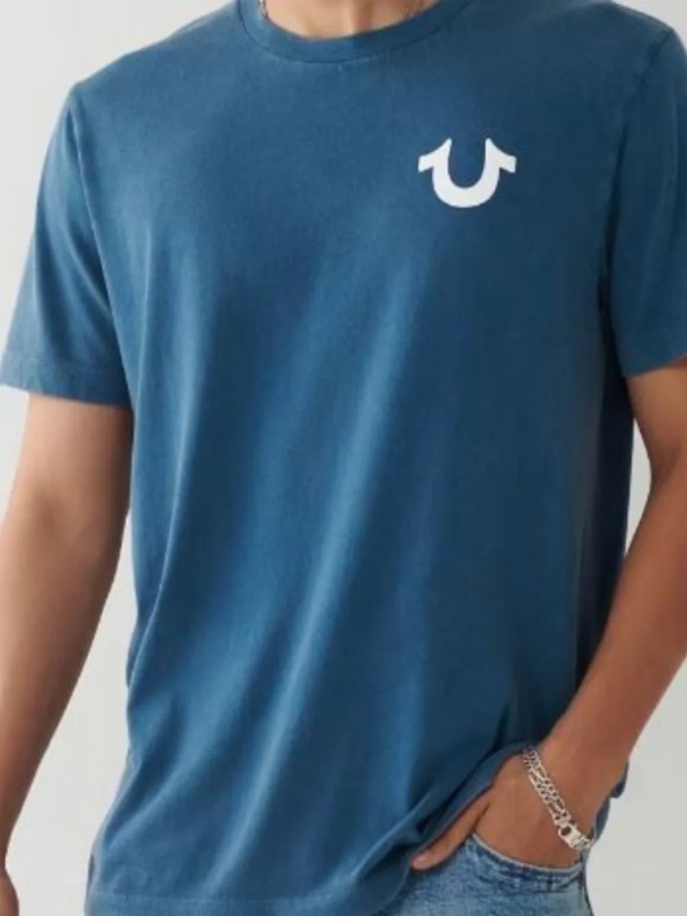 True Religion Men's Teal Blue Logo Crewneck Tee size large NWOT nwt